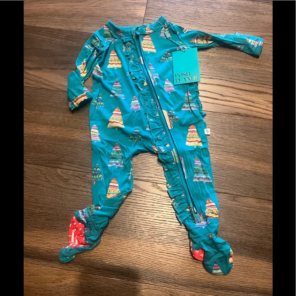 Posh Peanut - newborn Christmas Zippered footie (Bamboo)